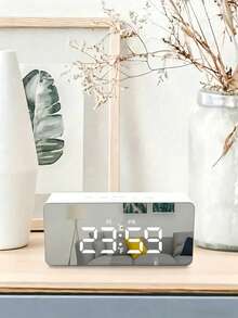 Modern Multifunctional LED Alarm Clock, Small Digital Clock With Mirror Screen, Temperature Humidity Date Display, Adjustable Brightness, For Bedroom Desk Office Shelf, Minimalist Home Decor Essentials - Multicolor - View 9