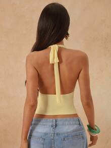 SHEIN BAE Petite Women's Fashionable Minimalist Halter Neck Backless Camisole For Summer - Light Yellow - View 2