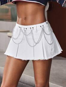 Jeanoix Y2K 链条低腰白色牛仔迷你裙 - 白色 - 查看 5