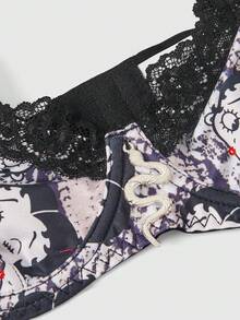 Betty Boop | ROMWE IP Collaboration Snake Skin Lace Patchwork Underwire Bra - Multicolor - View 3