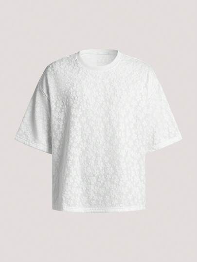 Driftmere Men's Casual Solid Color Jacquard Short Sleeve T-Shirt, Summer Men S Oversized Tshirts Drop Shoulder Tshirt Oversized Tees Men Mens T-Shirt Summer Streetwear Men