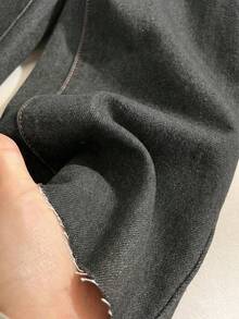 SHEIN Quần jean denim màu xanh đậm cho bé gái (size nhỏ), kiểu dáng ống rộng, có cúc cài, đa năng. - Xám - Xem 5