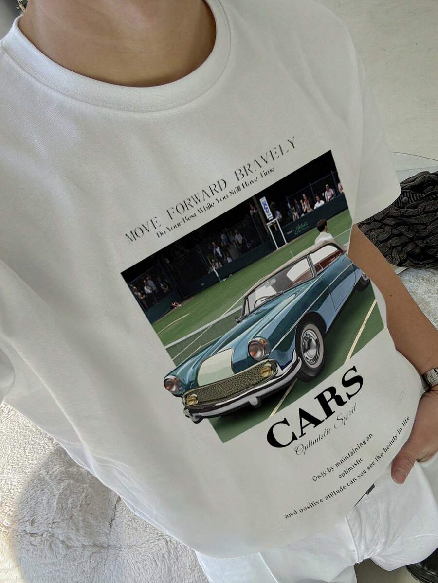 DAZY 男士白色字母印花短袖T恤，夏季款 - 白色 - 查看 1