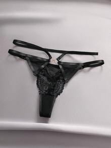 EmpressEnvy Women's Sexy Lace & Mesh Panties With Metal Buckle - Black - View 6