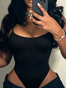 Rovax Women's Casual Black Sleeveless Bodysuit, Summer - Black - View 1