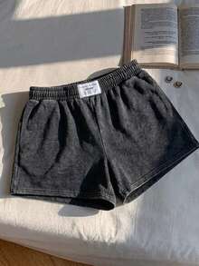 Comfortcana 女士休闲中腰宽松短裤，62%棉，复古风格，女士夏季服装 - 黑色 - 查看 6