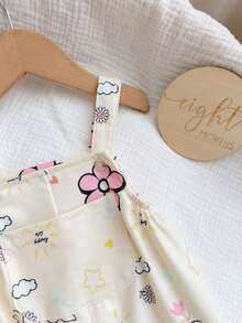 SHEIN Newborn Baby Girl Cute Floral Pattern Bib Jumpsuit, Suitable For Autumn/Winter - Multicolor - View 4