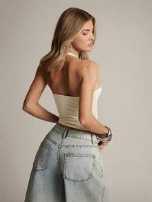 Hauture Women's Hardware Detail Halter Top - Cream - View 2