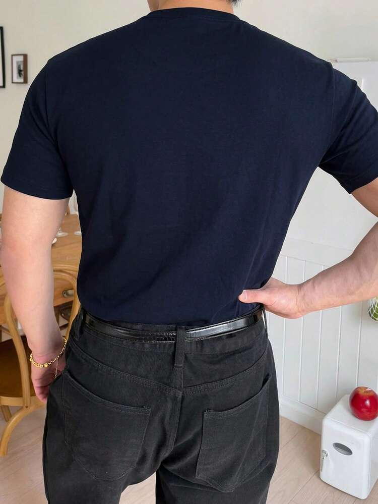 Slim Fit Navy Blue Men's T-Shirt, Short Sleeve