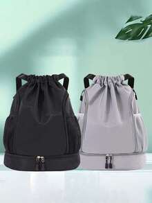Large Capacity Drawstring Sports Backpack, Fashionable Gym Bag With Inner Pocket, Waterproof Nylon Oxford Fabric, Bottom Shoe Compartment, Side Mesh Pocket, Wide Drawstring Design, Suitable  Ideal For Football, Basketball, Travel, Yoga, Swimming - Multicolor - View 17