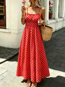 Pariaura French Style Polka Dot Slip Dress For Women Women's Summer Dresses Women Casual Dresses Women Holiday Dress Women's Summer Outfits - Red - View 2