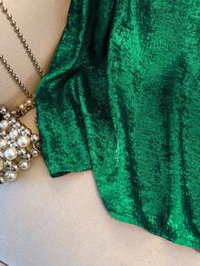 GlowEve CURVE Plus Size Women Loose Fit Round Neck Luxury Metallic Casual Tank Top, Suitable For Daily Summer And Holiday Party Wear - Green - View 7