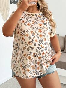 Plussiva Plus Size Pregnant Women's Casual Floral Print Short Sleeve Top, Vacation Style - Multicolor - View 6