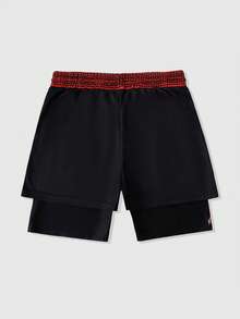 ROMWE MEN Men's Printed Basketball Shorts, Casual Activewear For Spring & Summer - Black - View 2