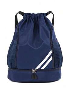Large Capacity Drawstring Sports Backpack, Fashionable Gym Bag With Inner Pocket, Waterproof Nylon Oxford Fabric, Bottom Shoe Compartment, Side Mesh Pocket, Wide Drawstring Design, Suitable  Ideal For Football, Basketball, Travel, Yoga, Swimming - Multicolor - View 10