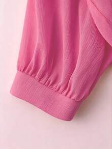 Resyla Nueva blusa de gasa de unicolor con cárdigan de manga de murciélago corto y casual para mujeres - Rosa Fucsia - Ver 5