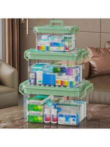 1pc Dual Layer Transparent PVC Pill Box - Convenient Medication Storage Box, Suitable For Home & Travel, No Power Needed, Lightweight & Portable, Matte Surface, Can Be Placed On Tabletop, Independent Design, Capacity Less Than 3.2 Cubic Feet, Max Height 27 Inches, Waterproof, Flip-Top Closure, Multi-Purpose Storage Box - Grey - View 6