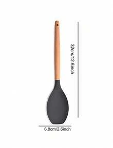 Madebyblanc Silicone Cookware Set, 12 Large Heat-Resistant Kitchen Utensils, Turner Pliers, Spatula, Spoon, Wooden Handle Kitchen Small Tool, With Anti Stick Cookware Holder - Dark Grey - View 16