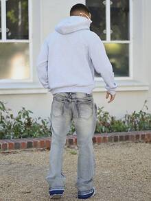 Devon Thys 男士休闲花卉刺绣连帽卫衣，秋冬季花卉图案连帽衫，街头风Y2K连帽衫，男士泡泡印花连帽衫，长袖上衣 - 灰色 - 查看 2