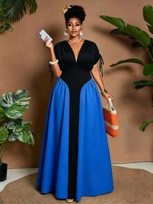 Maweii Plus Size Women's Summer Colorblock Waist A-Line Dress, Casual Vacation Dress - Multicolor - View 5