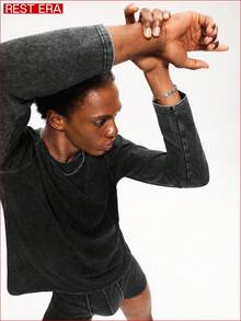 1pc Men's Black Long Sleeve Snowflake Pattern Fashionable Casual Base Layer Top - Black - View 5