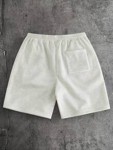 AXEPEAK Quần short nam thường ngày thời trang, chất liệu lông cừu mềm mại, in chữ và họa tiết, cạp chun, thích hợp cho mùa hè. - Màu be - Xem 4