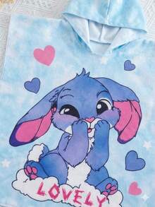 SHEIN 女婴可爱休闲粉色卡通图案连帽宽松泳衣罩衫 - 藍色 - 查看 4