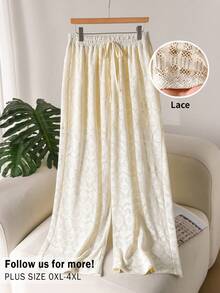CosyJoli Calça folgada casual de verão com cadarço para mulheres plus size - Damasco - Ver 3