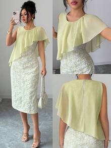 Modelyn 女士优雅浪漫不对称设计修身提花中长连衣裙，适合鸡尾酒会、婚礼、毕业典礼和日常穿着。 - 綠色 - 查看 4