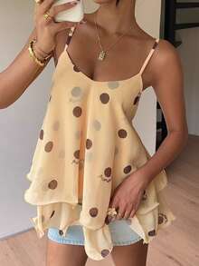 Siren Gaze Women's Layered Ruffle Hem Chiffon Camisole, Elegant Date Night Top For Summer,Summer Top - Light Yellow - View 4