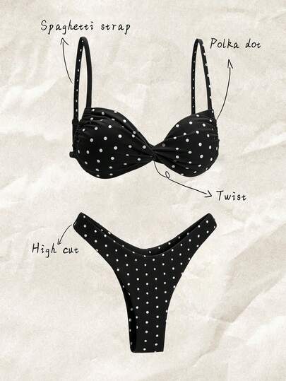 Elavelle Bộ đồ bơi bikini gợi cảm hở lưng chấm bi in họa tiết ngẫu nhiên cho nữ mùa xuân, trang phục mùa hè