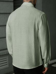 Manfinity CasualCool Men's Solid Color Minimalist Textured Front Button Long Sleeve Casual Shirt - Green - View 2