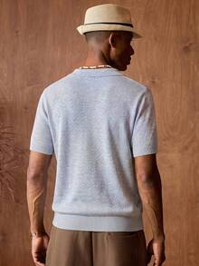 AKNOTIC Men's Solid Color Short Sleeve Casual Knit Top, Versatile For Summer, Vacation, Father's Day Gifts - Baby Blue - View 7