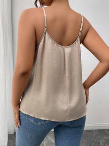 SHEIN Frenchy Plus Size Women Pleated Casual Gold A-Line Camisole - Gold - View 3