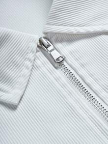 Manfinity EMRG Men's Casual Solid Color Minimalist Zip-Up Short Sleeve Shirt - White - View 4