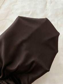 SHEIN 少女/青少年纯色棕色针织休闲简约修身不对称褶皱短款背心，适合春夏穿着，休闲百搭，可打造个性造型，日常穿着 - 棕色 - 查看 5