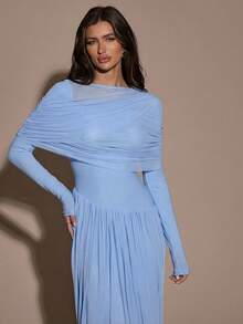 SHEIN BAE Women's Elegant Off Shoulder Solid Color Dress For Party - Baby Blue - View 6