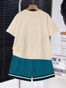 Tween Boy Casual Comfortable Minimalist Round Neck Short Sleeve T-Shirt And Shorts Set - Multicolor - View 3
