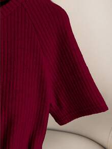 SHEIN Franclia Mono elegante para mujer, mono casual, mono de cuello redondo, mono de manga corta para uso diario - Burdeos - Ver 6