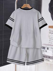 Tween Boy Casual Comfortable Minimalist Round Neck Short Sleeve T-Shirt And Shorts Set - White - View 2