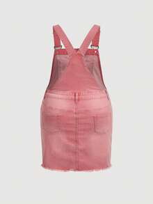 SHEIN Sweetro 大码纯色简约休闲牛仔连衣裙 - 粉色 - 查看 2