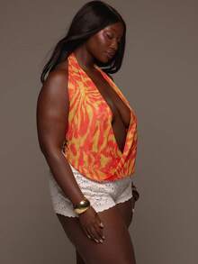 MUSERA Plus Size Printed Chiffon Cowl Top Spring Summer Vacation Holiday Ibiza Sexy Elegant Tropical Seduction - Multicolor - View 3