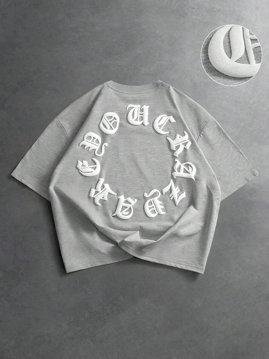 PAVTROS Camiseta suelta de manga caída con estampado de letras para uso diario y casual, verano - Gris - Ver 1