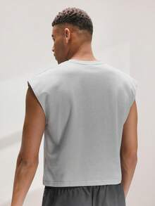 Driftmere Men's Casual Washed Vintage Wide Shoulder Tank Top Cotton Tank Top Men Sleeveless Tee Cotton Tops Gym - Grey - View 2