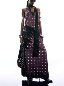 LYSMO 2026 New Arrive Minimalism Spring/Summer Women's Polka Dot Print Lace Patchwork Fashion Camisole - Coffee Brown - View 5