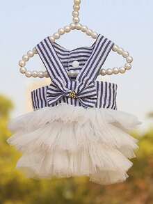 PETSIN 1件条纹网纱蓬蓬裙，适合小型和中型犬猫，春夏宠物服装 - 彩色 - 查看 31