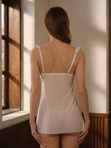 Bisouelle 女士蕾丝撞色网眼睡衣连衣裙 - 白色 - 查看 2
