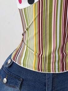 Sunspun Plus Size Colorful Striped & Polka Dot Patchwork Shirt, Spring/Summer - Multicolor - View 6