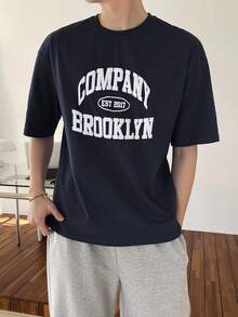 DAZY Men Letter Graphic Drop Shoulder Tee,Fall Clothes - Navy Blue - View 8