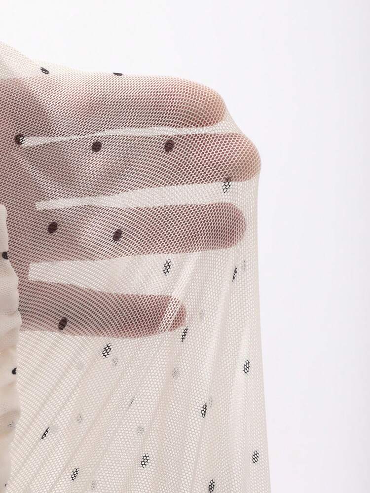 Dazy Plus Fashionable Polka Dot Splice Ruffle Hem Layered Casual Mesh Maxi Camisole, Versatile Camisole & Tank Top For Women, Spring/Summer, Plus Size